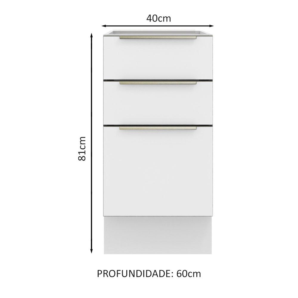 Balcão Madesa Lux 40 cm 3 Gavetas (Sem Tampo) - Branco/Branco Veludo