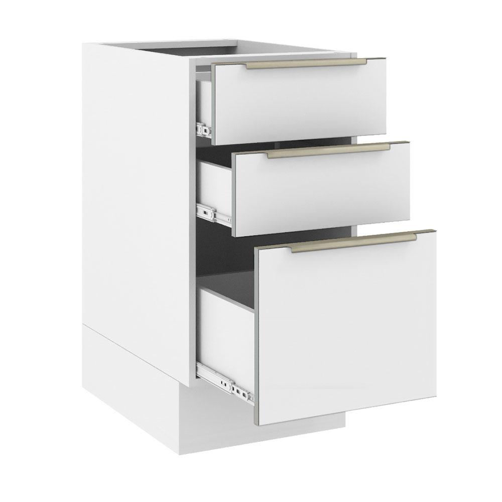 Balcão Madesa Lux 40 cm 3 Gavetas (Sem Tampo) - Branco/Branco Veludo