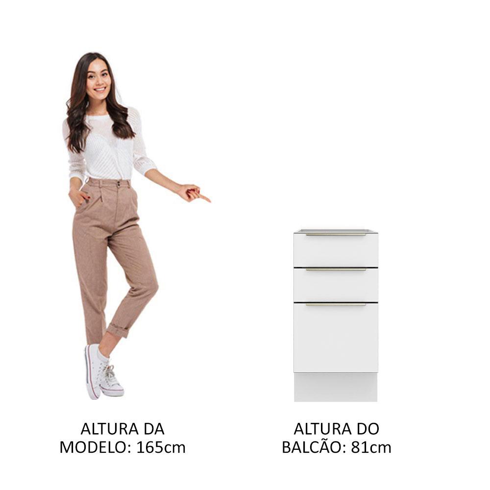 Balcão Madesa Lux 40 cm 3 Gavetas (Sem Tampo) - Branco/Branco Veludo