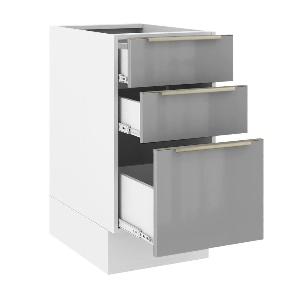 Balcão Madesa Lux 40 cm 3 Gavetas (Sem Tampo) - Branco/Cinza