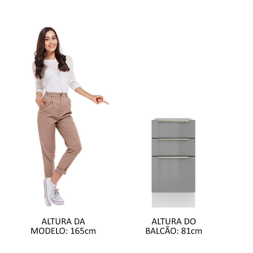 Balcão Madesa Lux 40 cm 3 Gavetas (Sem Tampo) - Branco/Cinza