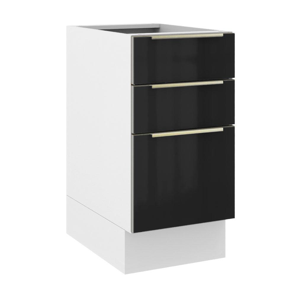 Balcão Madesa Lux 40 cm 3 Gavetas (Sem Tampo) - Branco/Preto