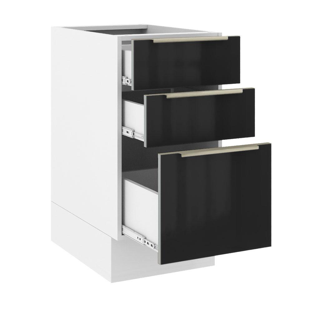 Balcão Madesa Lux 40 cm 3 Gavetas (Sem Tampo) - Branco/Preto