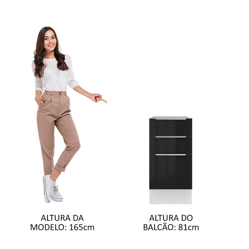 Balcão Madesa Lux 40 cm 3 Gavetas (Sem Tampo) - Branco/Preto