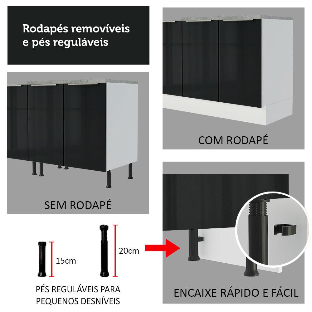 Balcão Madesa Lux 40 cm 3 Gavetas (Sem Tampo) - Branco/Preto