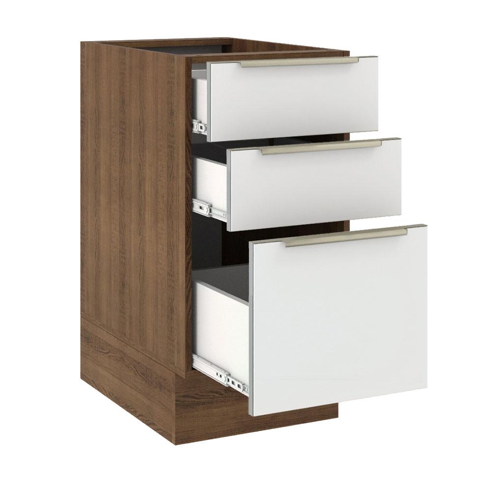 Balcão Madesa Lux 40 cm 3 Gavetas (Sem Tampo) - Rustic/Branco Veludo