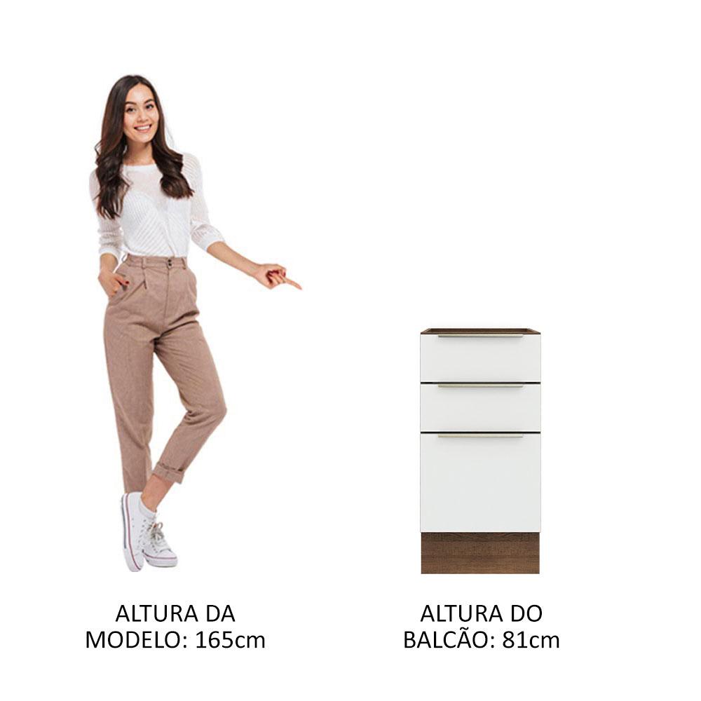 Balcão Madesa Lux 40 cm 3 Gavetas (Sem Tampo) - Rustic/Branco Veludo