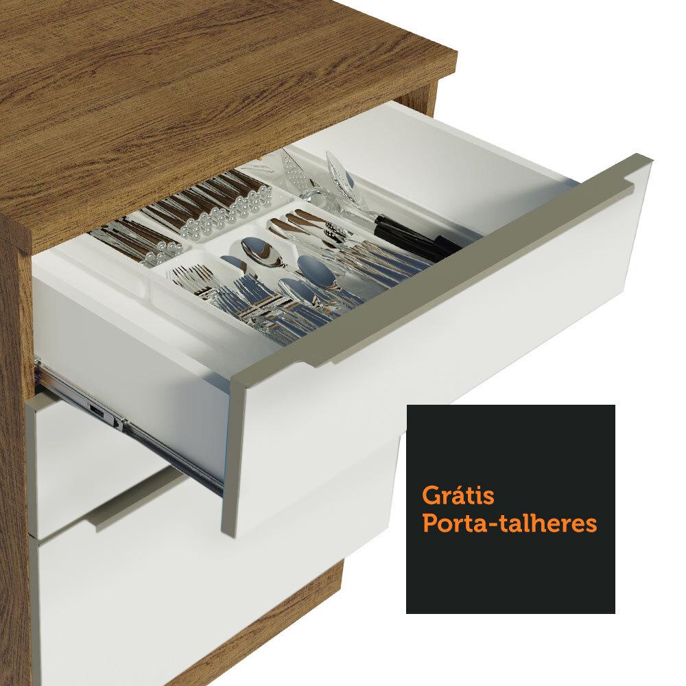 Balcão Madesa Lux 40 cm 3 Gavetas (Sem Tampo) - Rustic/Branco Veludo