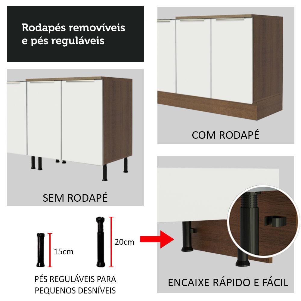 Balcão Madesa Lux 40 cm 3 Gavetas (Sem Tampo) - Rustic/Branco Veludo