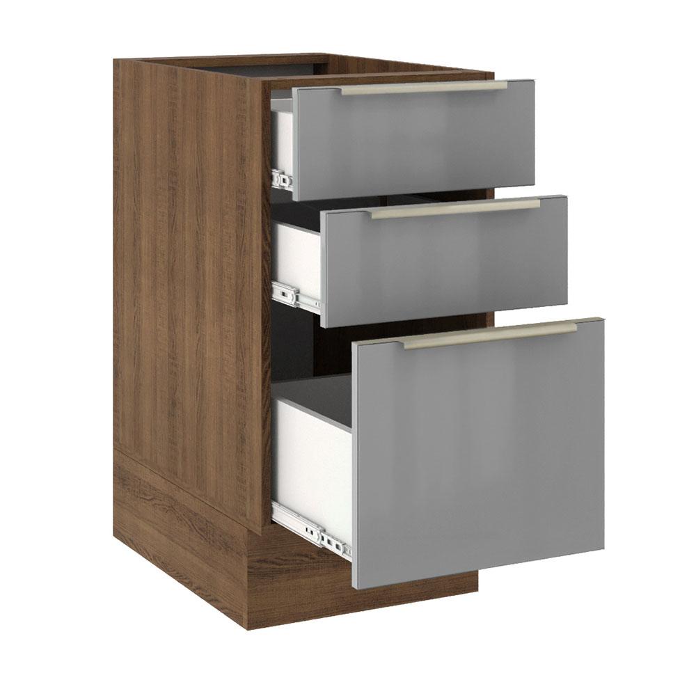 Balcão Madesa Lux 40 cm 3 Gavetas (Sem Tampo) - Rustic/Cinza