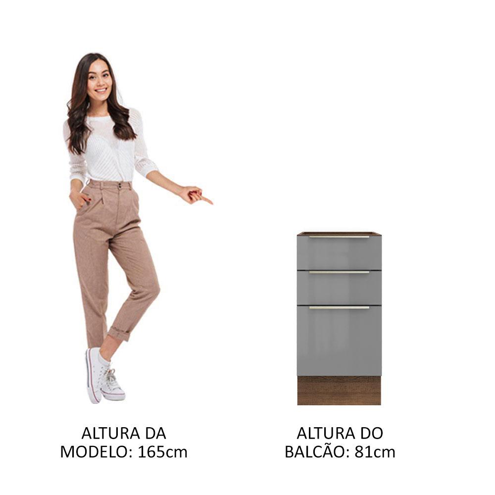 Balcão Madesa Lux 40 cm 3 Gavetas (Sem Tampo) - Rustic/Cinza