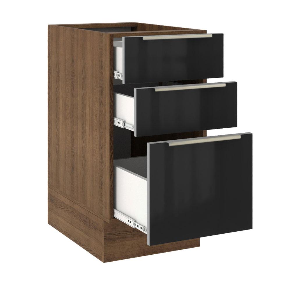 Balcão Madesa Lux 40 cm 3 Gavetas (Sem Tampo) - Rustic/Preto
