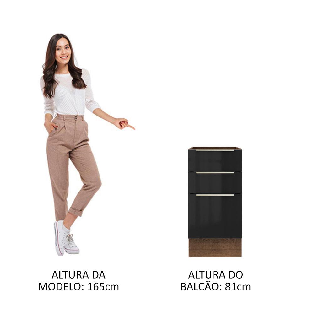 Balcão Madesa Lux 40 cm 3 Gavetas (Sem Tampo) - Rustic/Preto