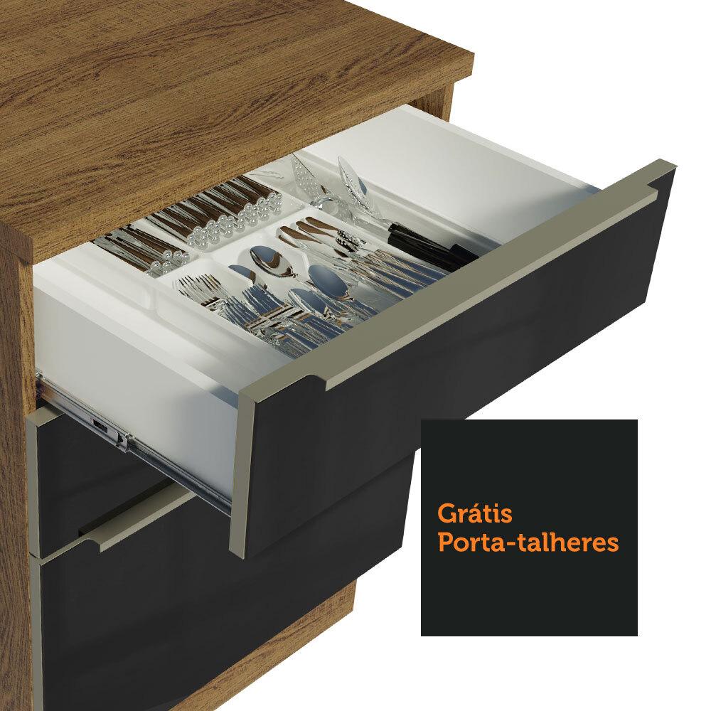 Balcão Madesa Lux 40 cm 3 Gavetas (Sem Tampo) - Rustic/Preto