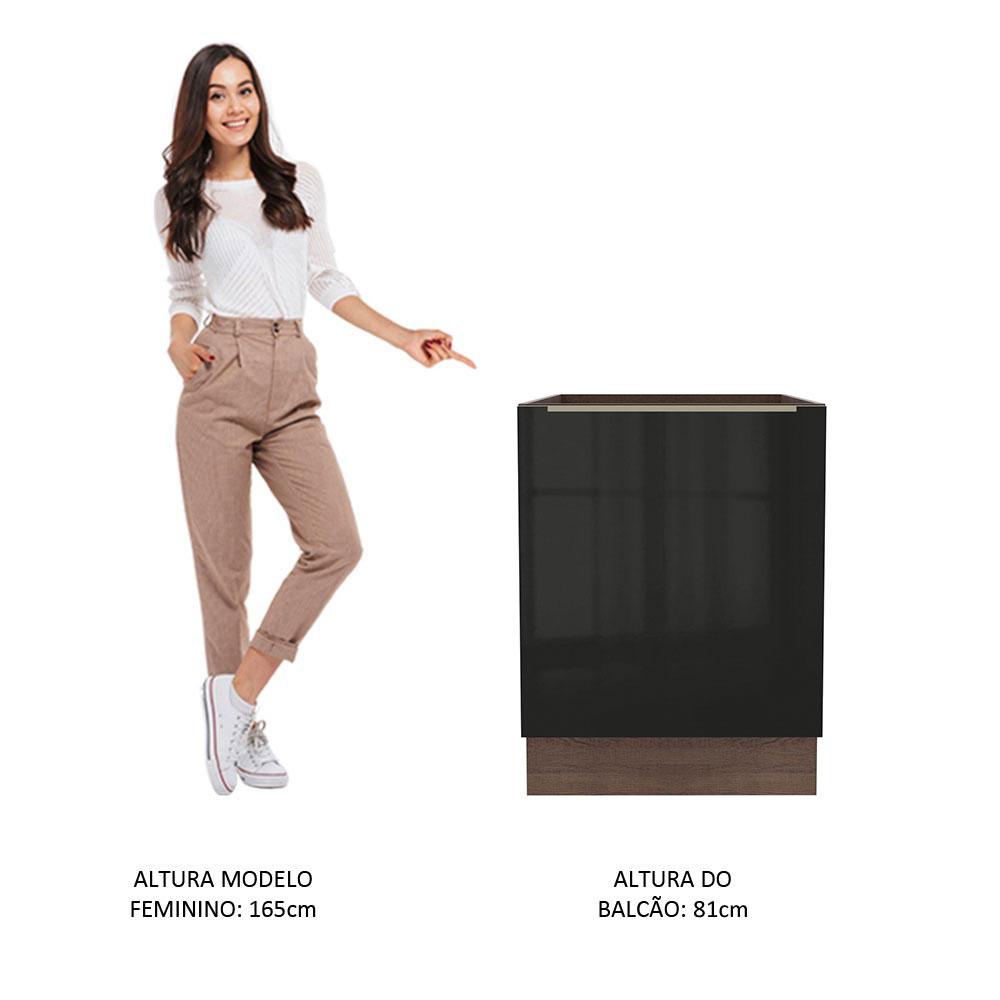 Balcão Madesa Lux 60 cm 1 Porta - Rustic/Preto