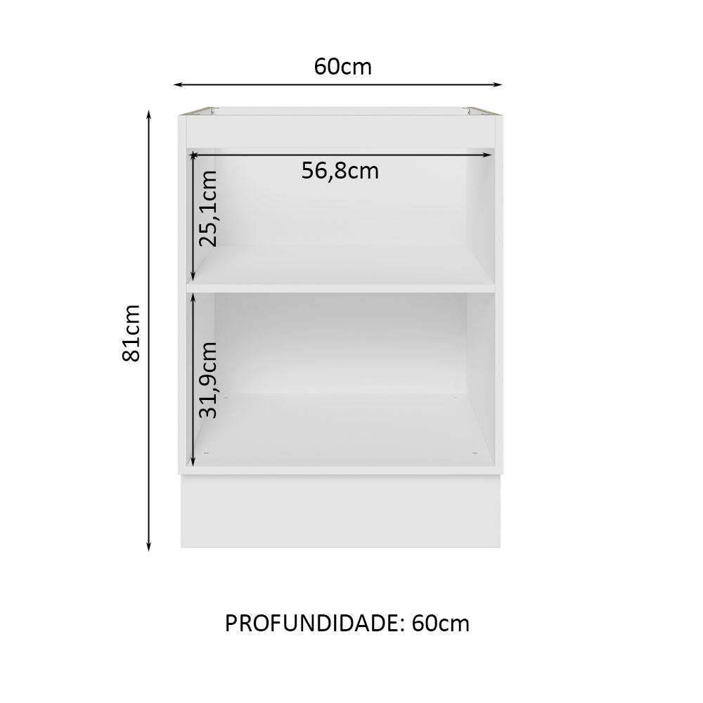 Balcão Madesa Lux 60 cm 1 Porta (Sem Tampo) - Branco/Branco Veludo