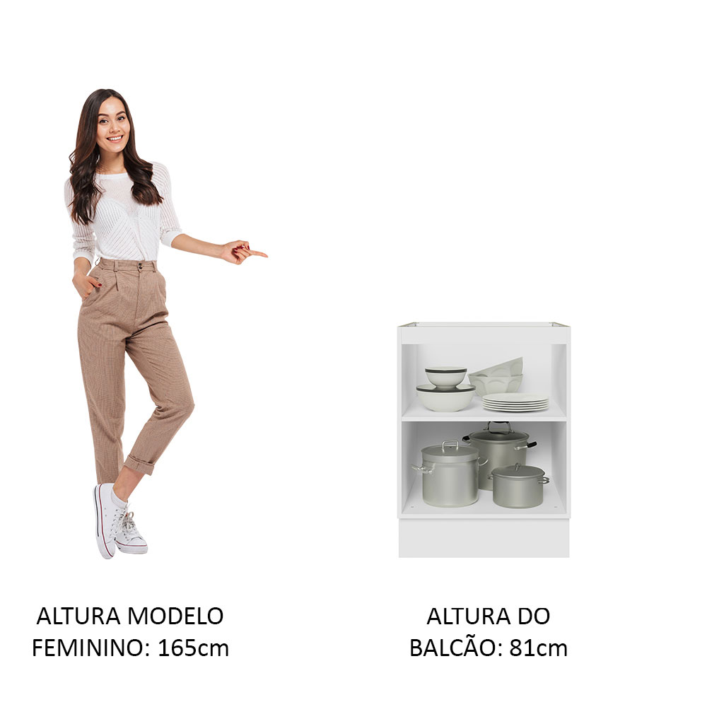 Balcão Madesa Lux 60 cm 1 Porta (Sem Tampo) - Branco/Branco Veludo