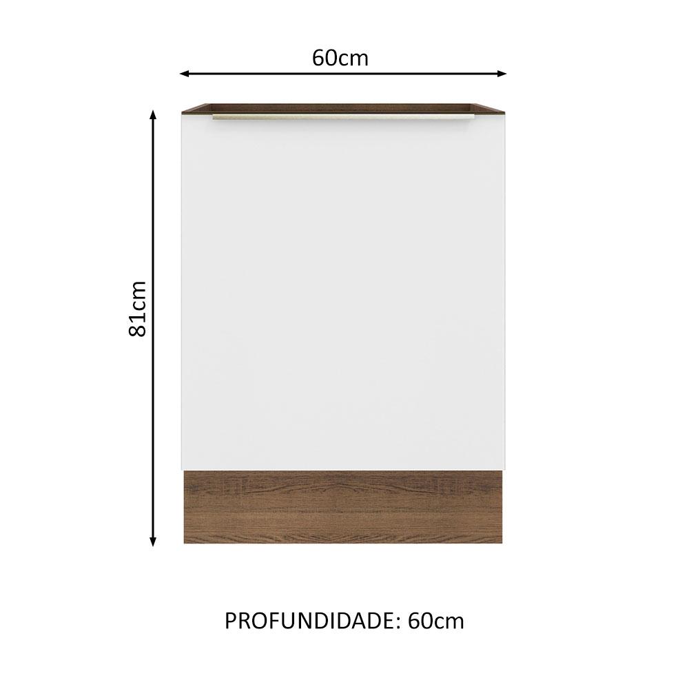 Balcão Madesa Lux 60 cm 1 Porta (Sem Tampo) - Rustic/Branco Veludo