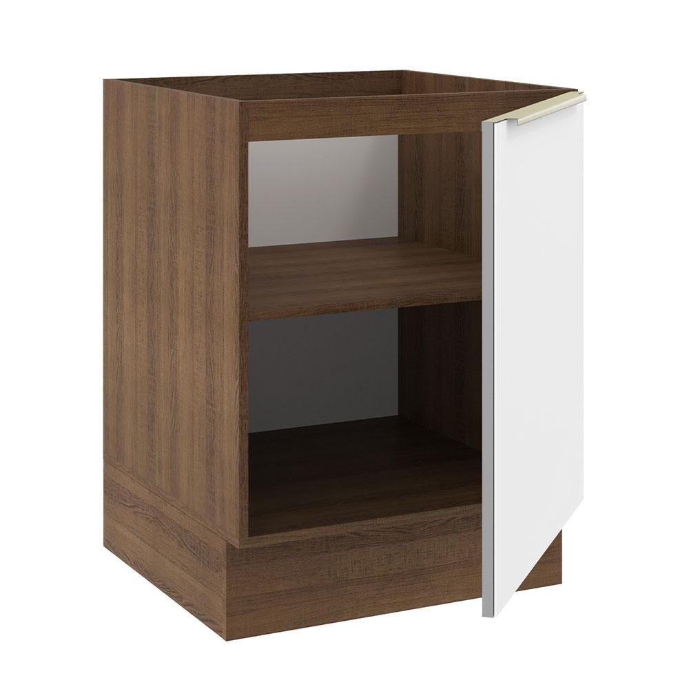 Balcão Madesa Lux 60 cm 1 Porta (Sem Tampo) - Rustic/Branco Veludo