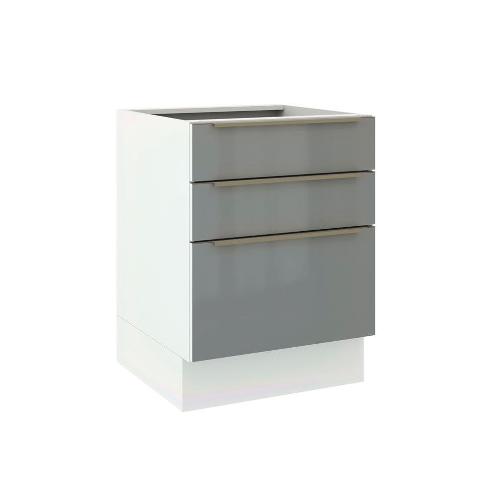 Balcão Madesa Lux 60 cm 3 Gavetas - Branco/Cinza