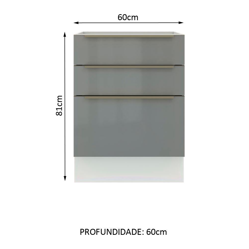Balcão Madesa Lux 60 cm 3 Gavetas - Branco/Cinza