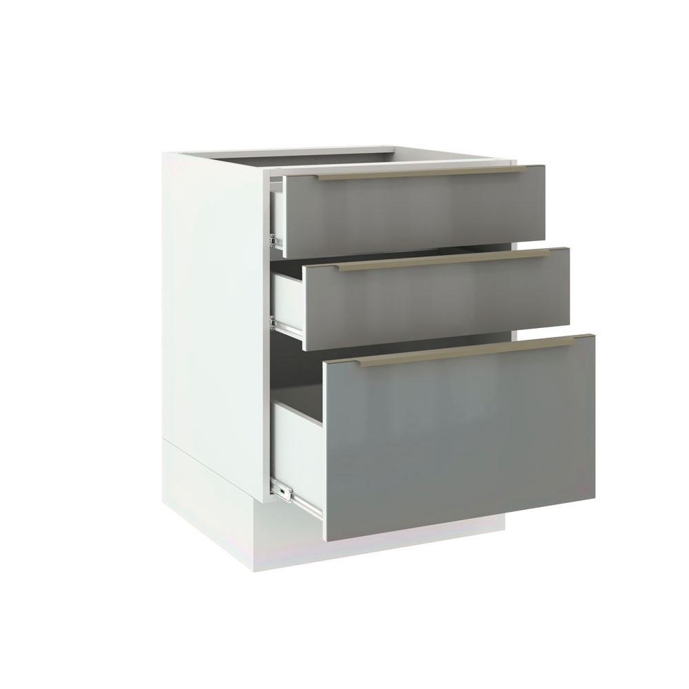 Balcão Madesa Lux 60 cm 3 Gavetas - Branco/Cinza