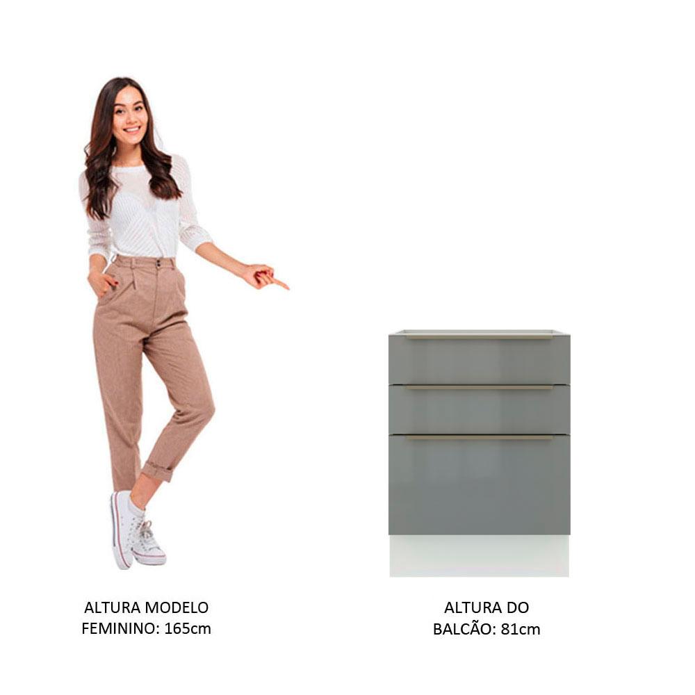 Balcão Madesa Lux 60 cm 3 Gavetas - Branco/Cinza
