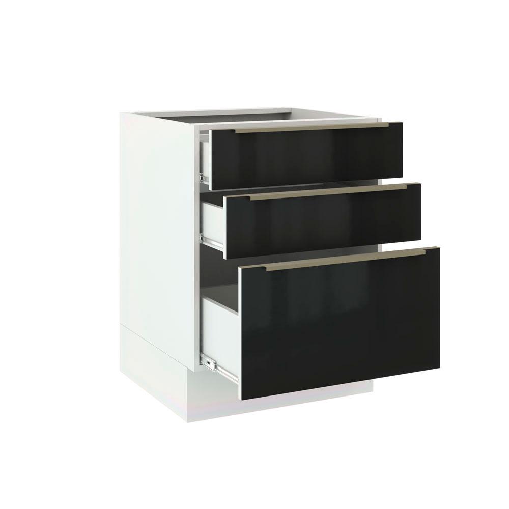Balcão Madesa Lux 60 cm 3 Gavetas - Branco/Preto