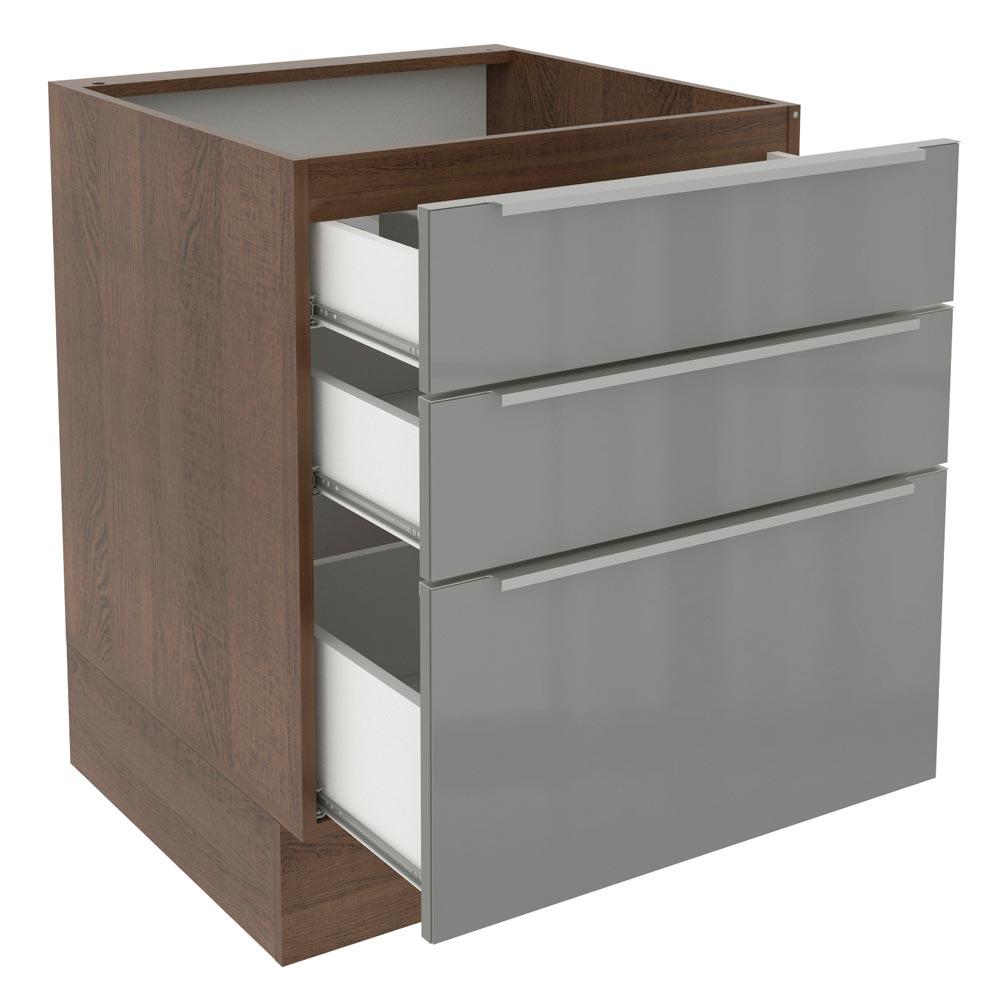 Balcão Madesa Lux 60 cm 3 Gavetas - Rustic/Cinza