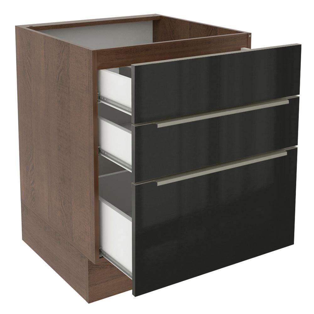 Balcão Madesa Lux 60 cm 3 Gavetas - Rustic/Preto