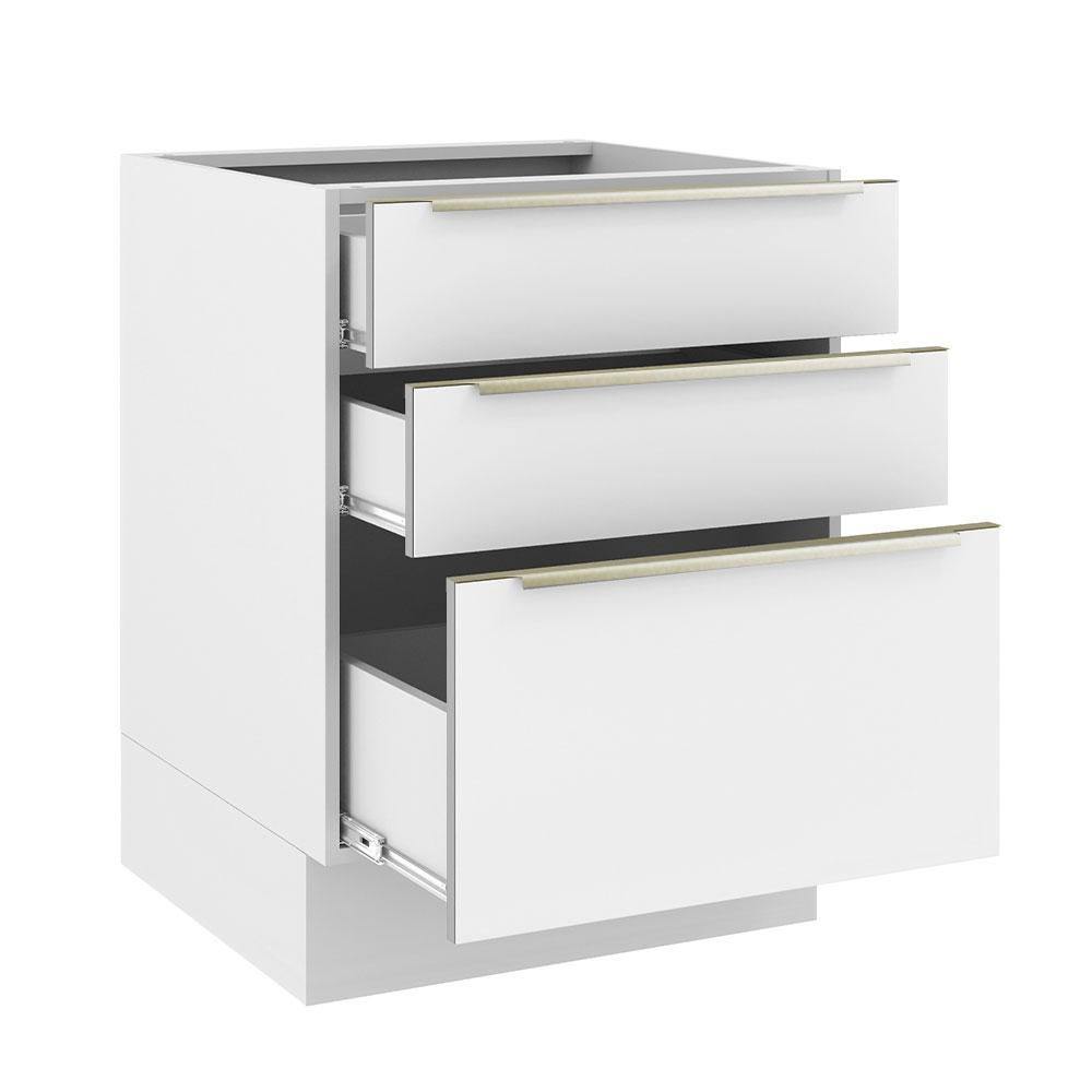 Balcão Madesa Lux 60 cm 3 Gavetas (Sem Tampo) - Branco/Branco Veludo