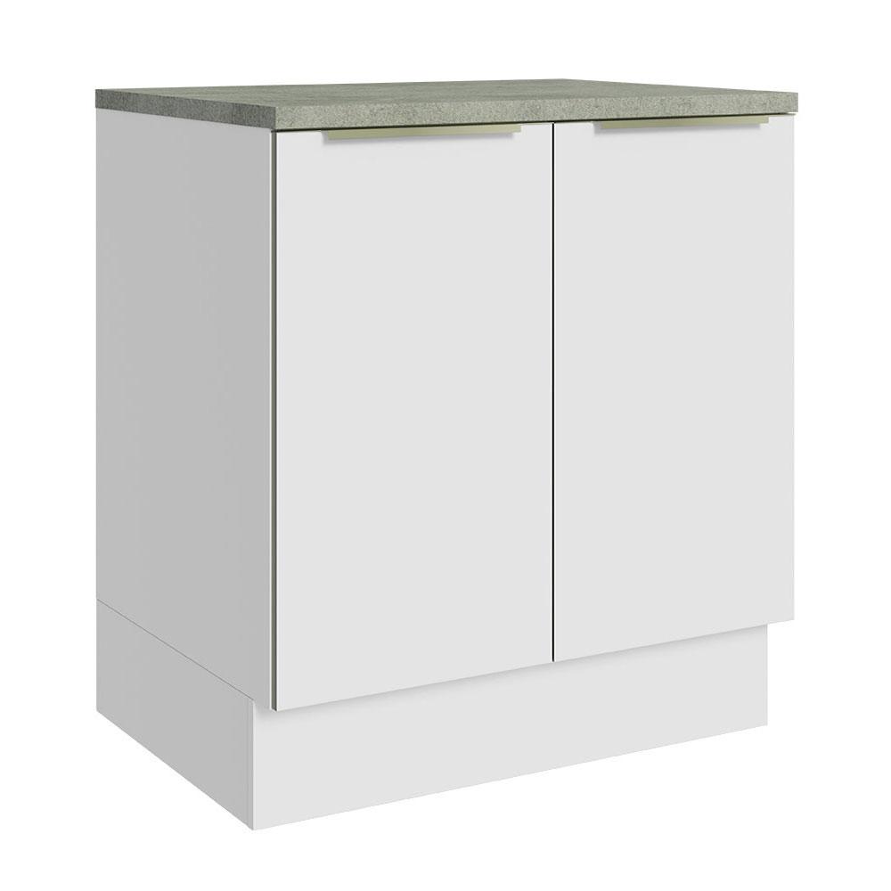 Balcão Madesa Lux 70 cm 2 Portas - Branco/Branco Veludo (Com Tampo)