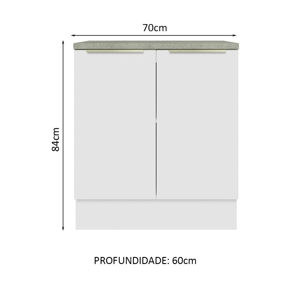 Balcão Madesa Lux 70 cm 2 Portas - Branco/Branco Veludo (Com Tampo)