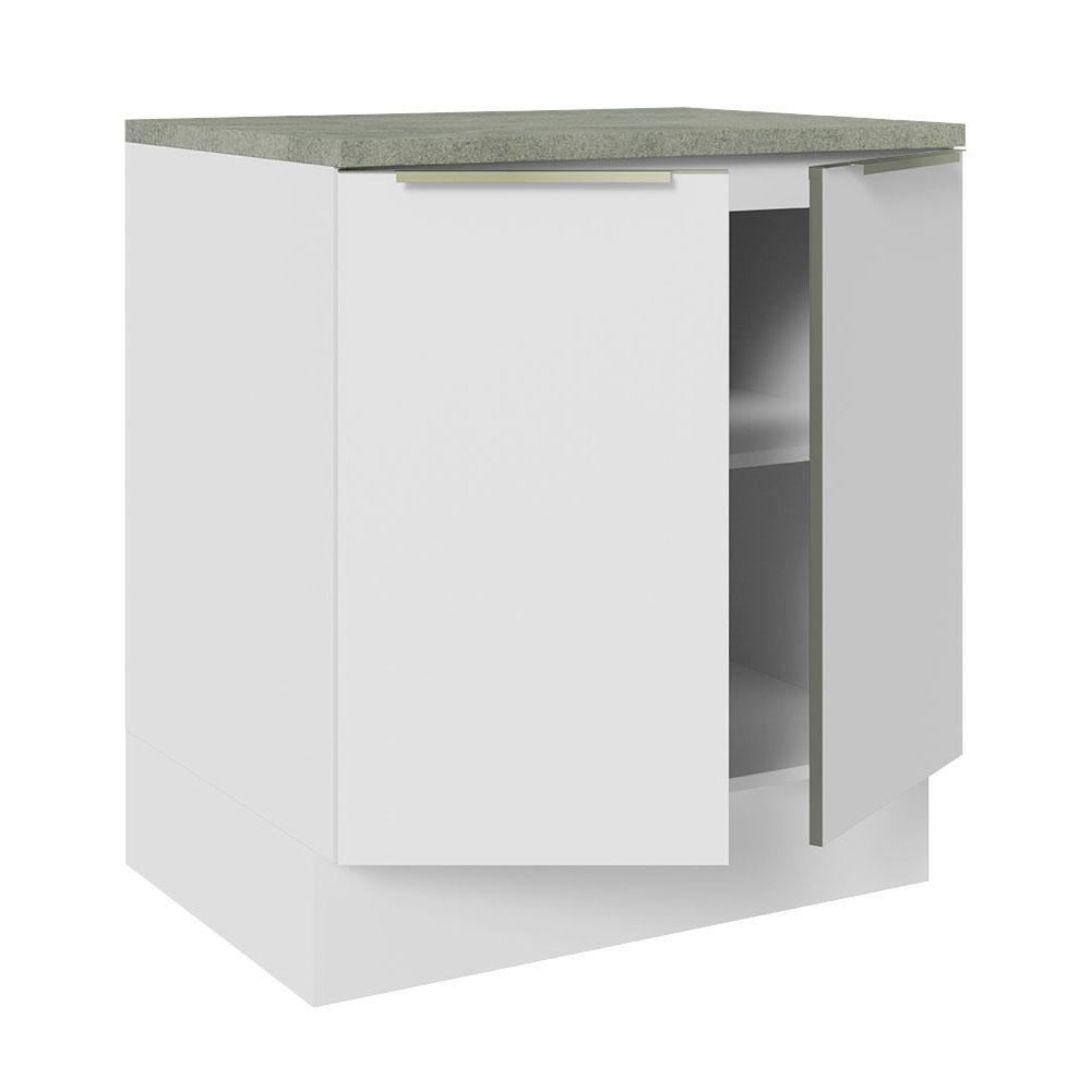 Balcão Madesa Lux 70 cm 2 Portas - Branco/Branco Veludo (Com Tampo)