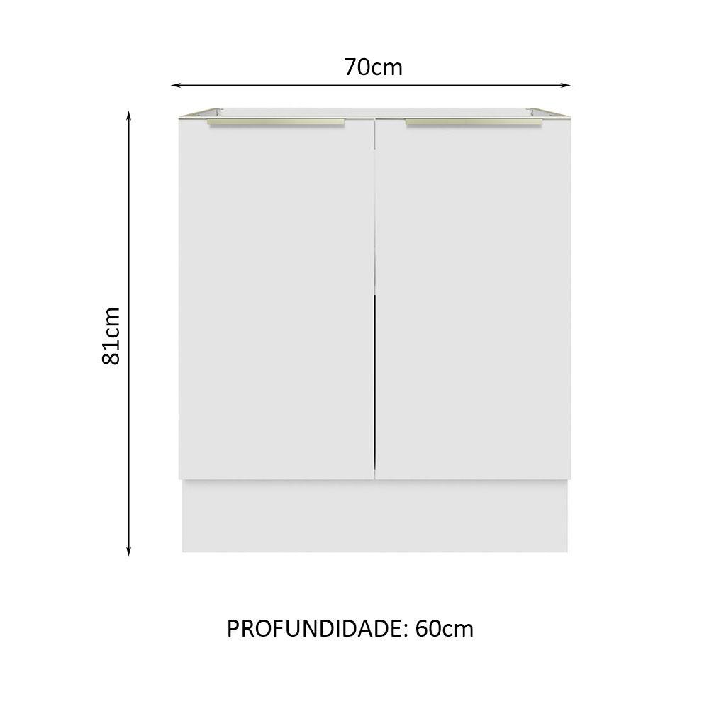 Balcão Madesa Lux 70 cm 2 Portas - Branco/Branco Veludo (Sem Tampo)
