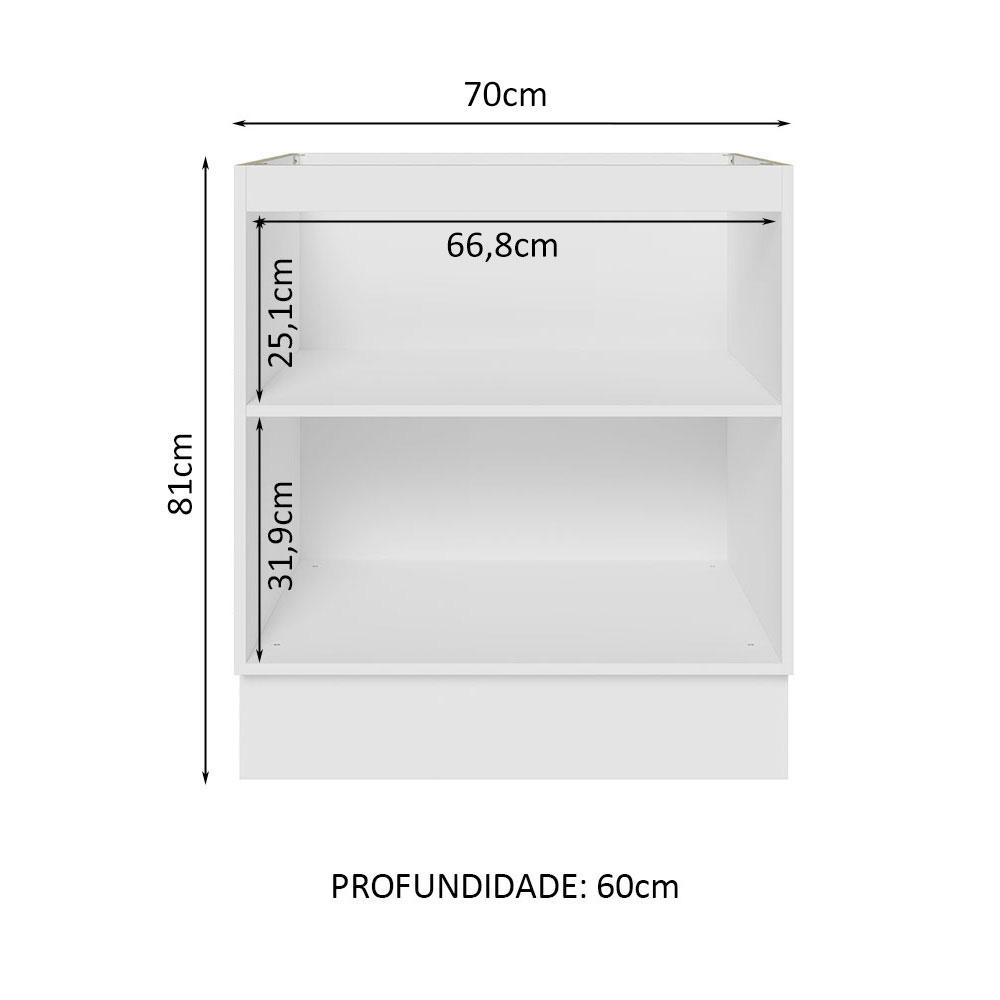 Balcão Madesa Lux 70 cm 2 Portas - Branco/Branco Veludo (Sem Tampo)