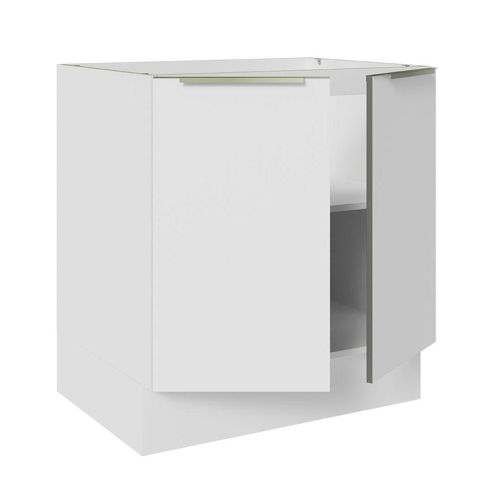 Balcão Madesa Lux 70 cm 2 Portas - Branco/Branco Veludo (Sem Tampo)