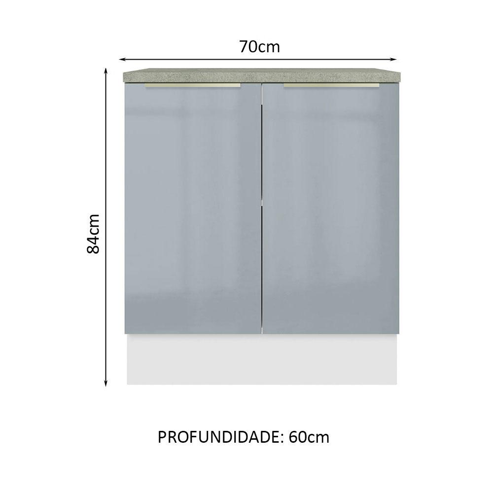 Balcão Madesa Lux 70 cm 2 Portas - Branco/Cinza (Com Tampo)