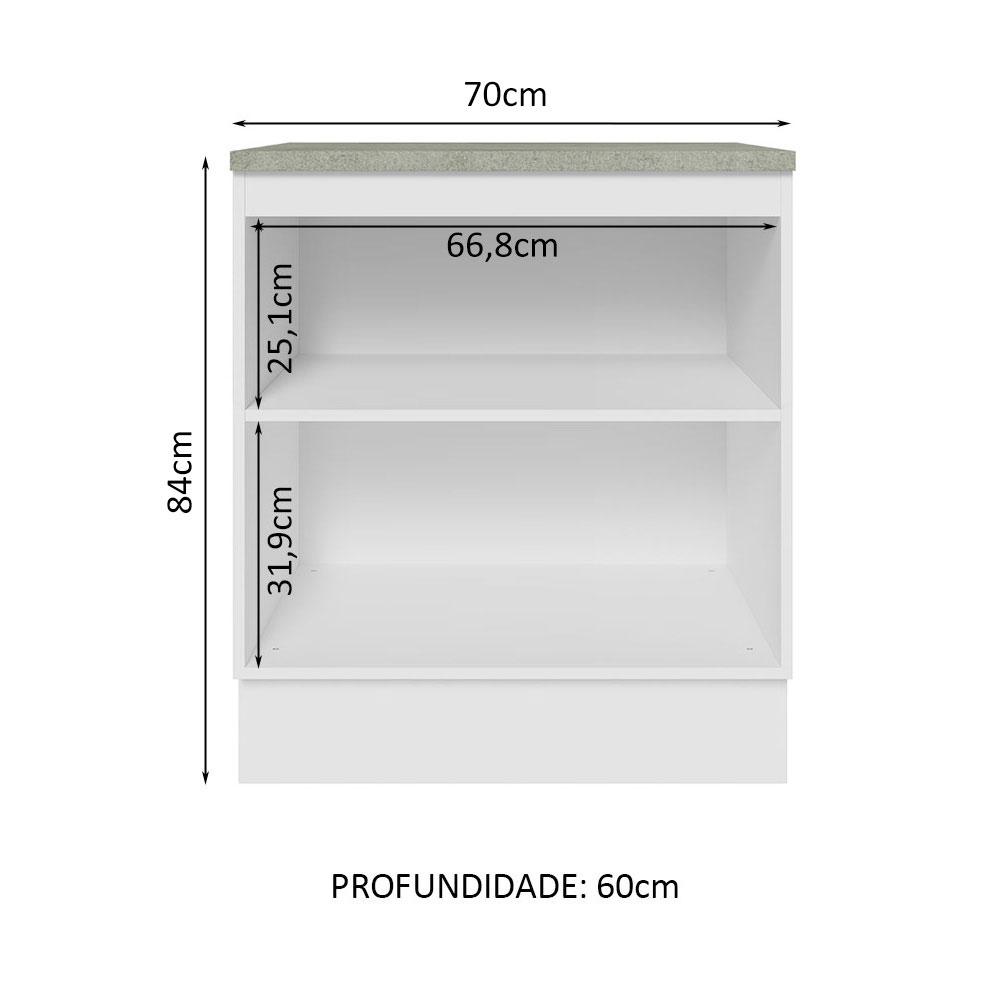 Balcão Madesa Lux 70 cm 2 Portas - Branco/Cinza (Com Tampo)