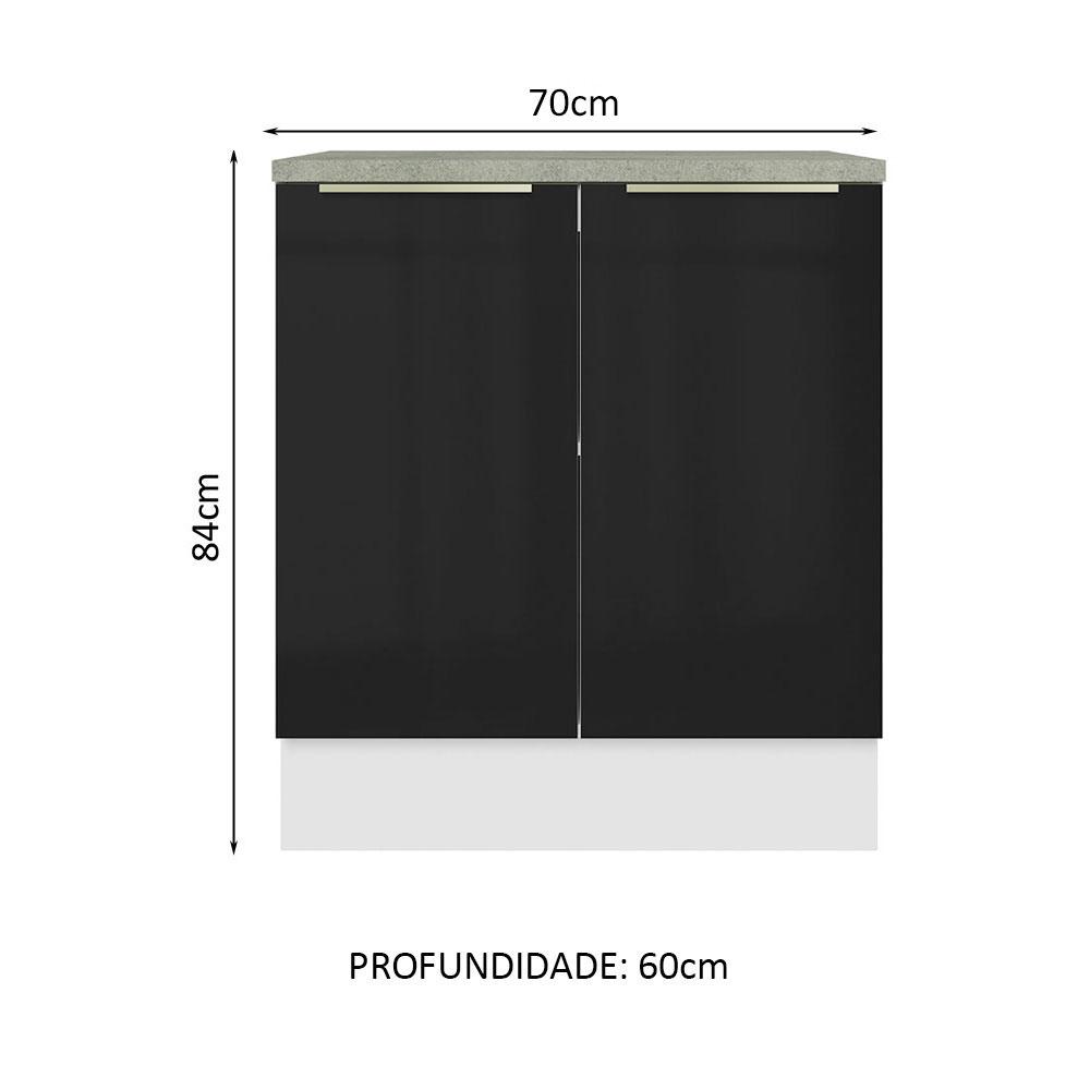 Balcão Madesa Lux 70 cm 2 Portas - Branco/Preto (Com Tampo)
