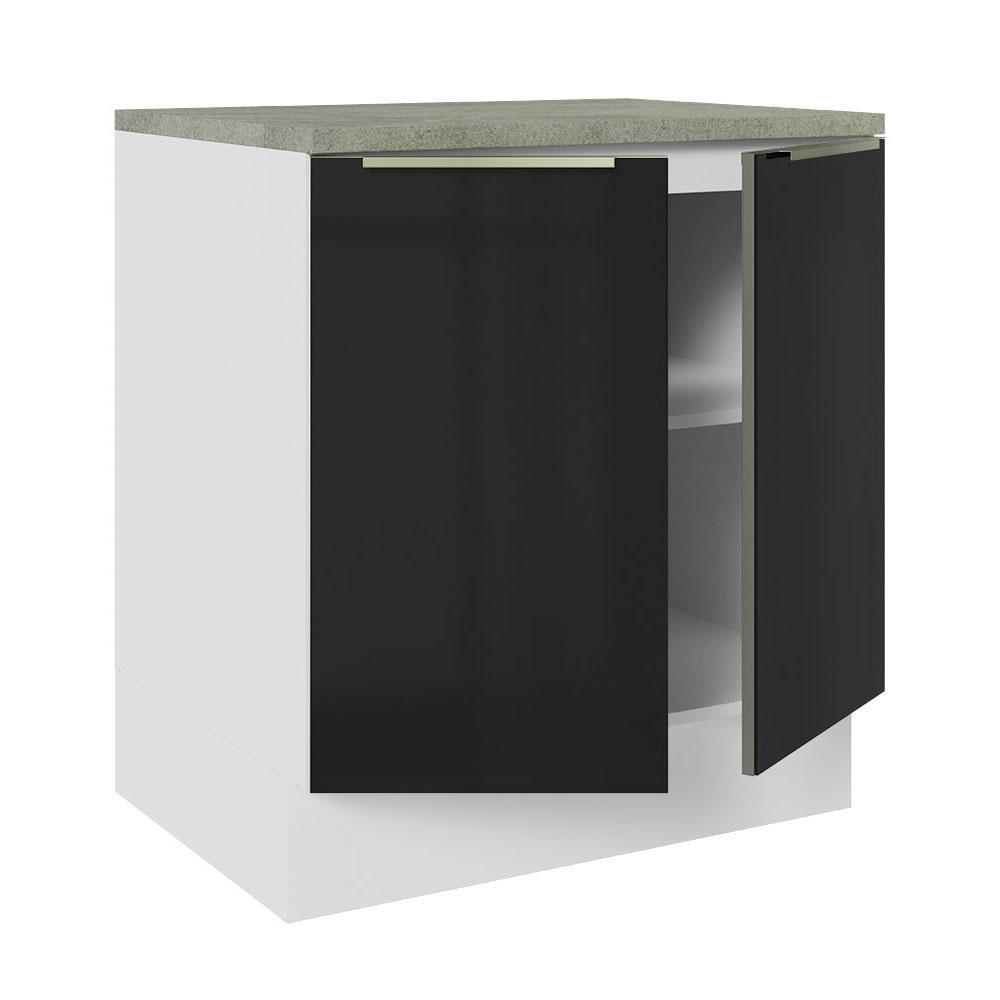 Balcão Madesa Lux 70 cm 2 Portas - Branco/Preto (Com Tampo)