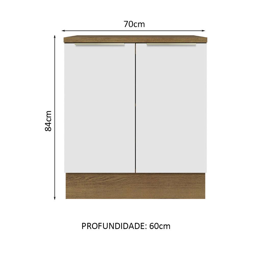 Balcão Madesa Lux 70 cm 2 Portas - Rustic/Branco Veludo (Com Tampo)