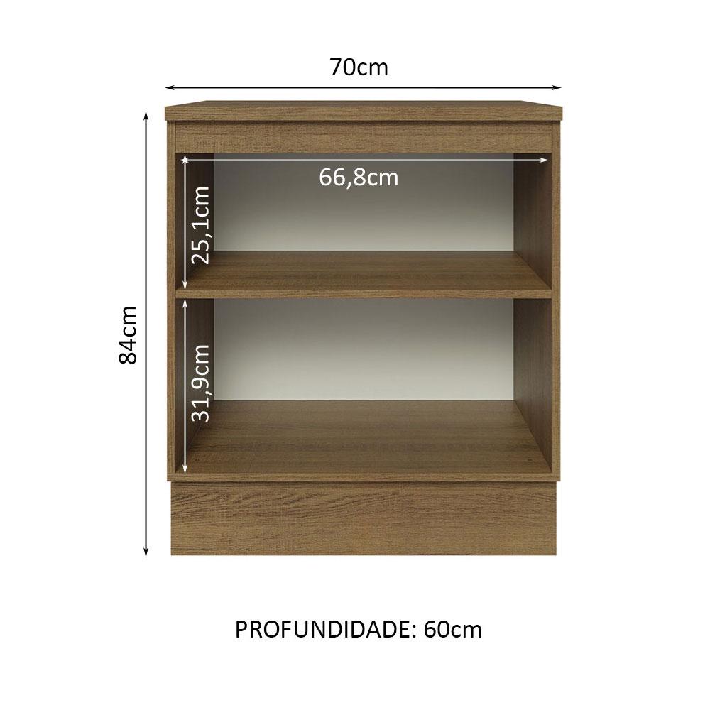 Balcão Madesa Lux 70 cm 2 Portas - Rustic/Branco Veludo (Com Tampo)