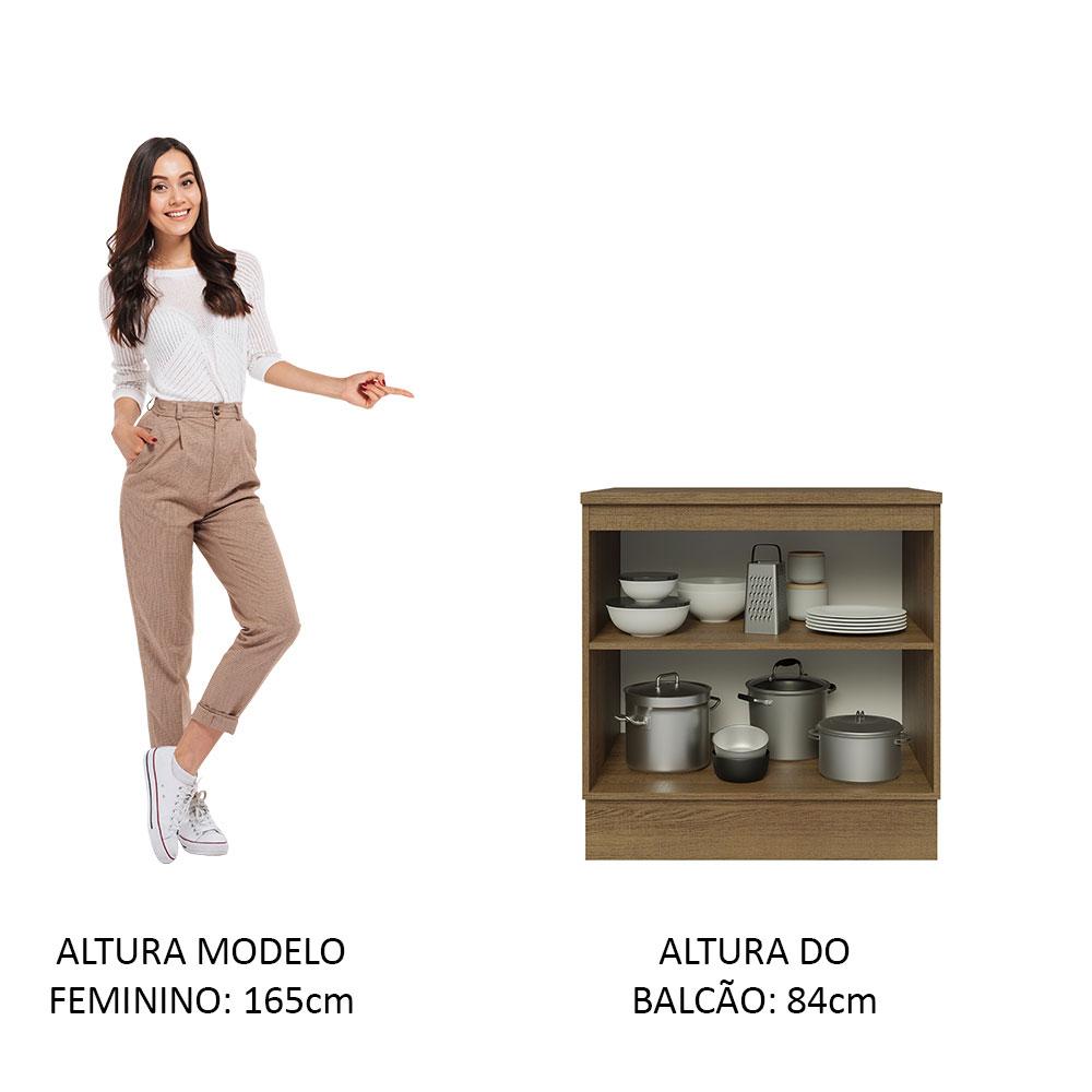 Balcão Madesa Lux 70 cm 2 Portas - Rustic/Branco Veludo (Com Tampo)