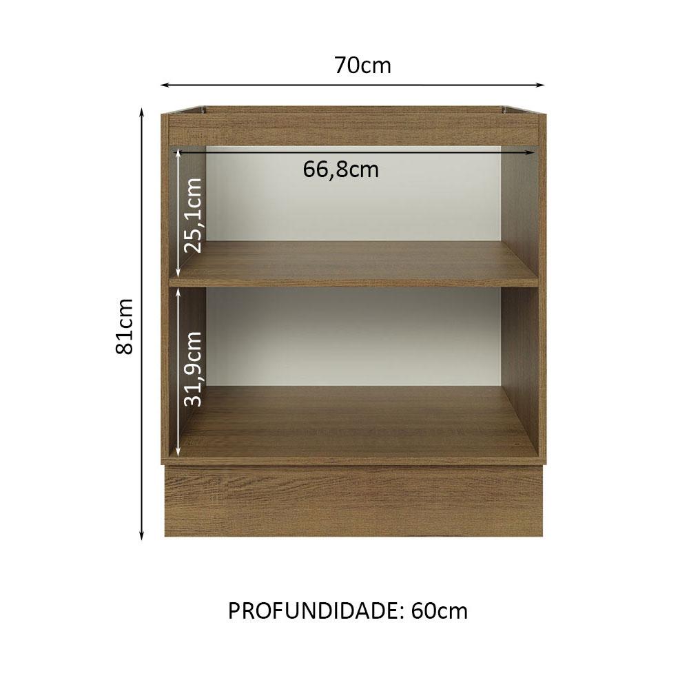 Balcão Madesa Lux 70 cm 2 Portas - Rustic/Branco Veludo (Sem Tampo)