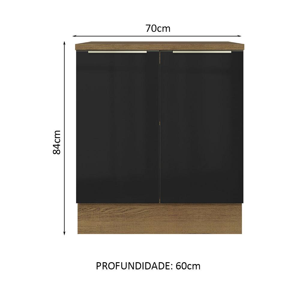 Balcão Madesa Lux 70 cm 2 Portas - Rustic/Preto (Com Tampo)
