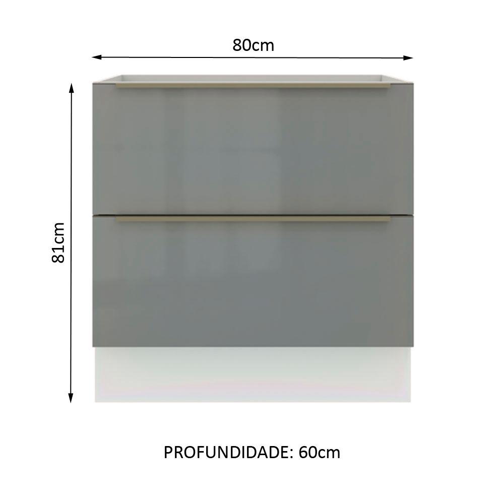 Balcão Madesa Lux 80 cm 2 Gavetas - Branco/Cinza