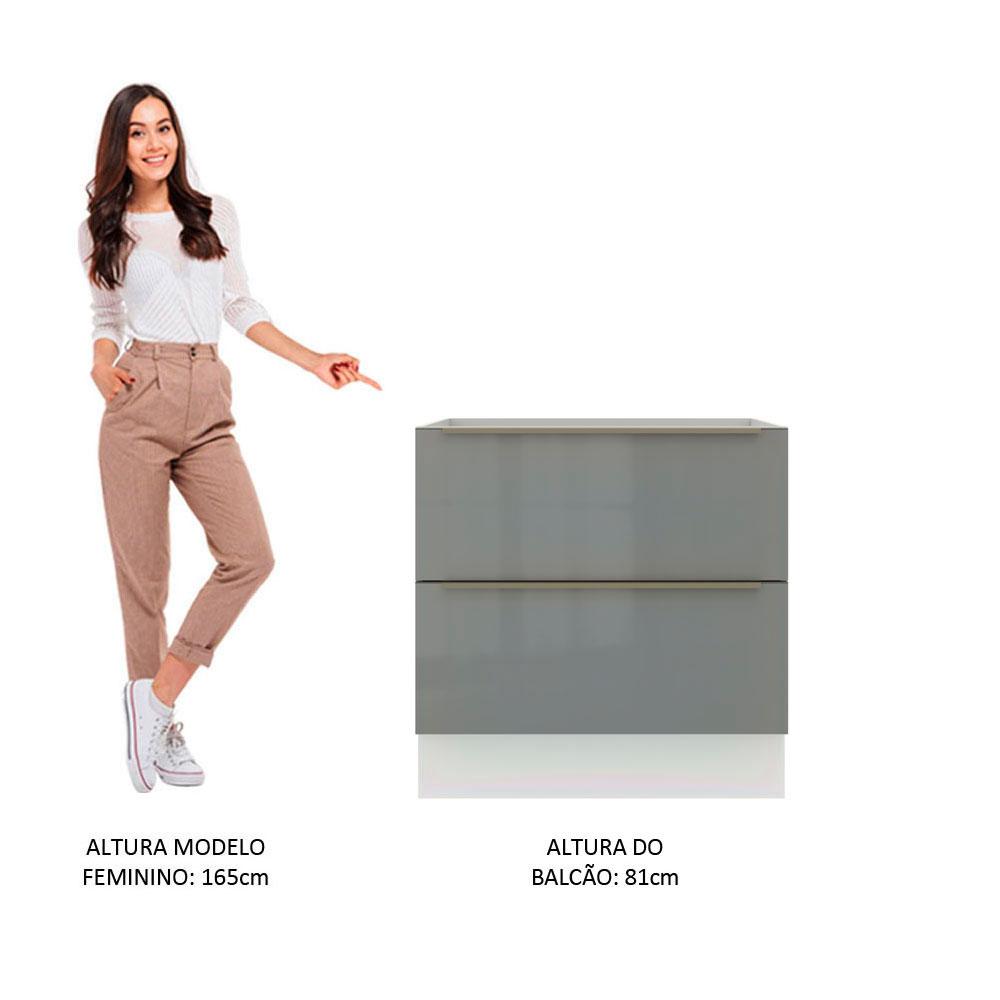 Balcão Madesa Lux 80 cm 2 Gavetas - Branco/Cinza