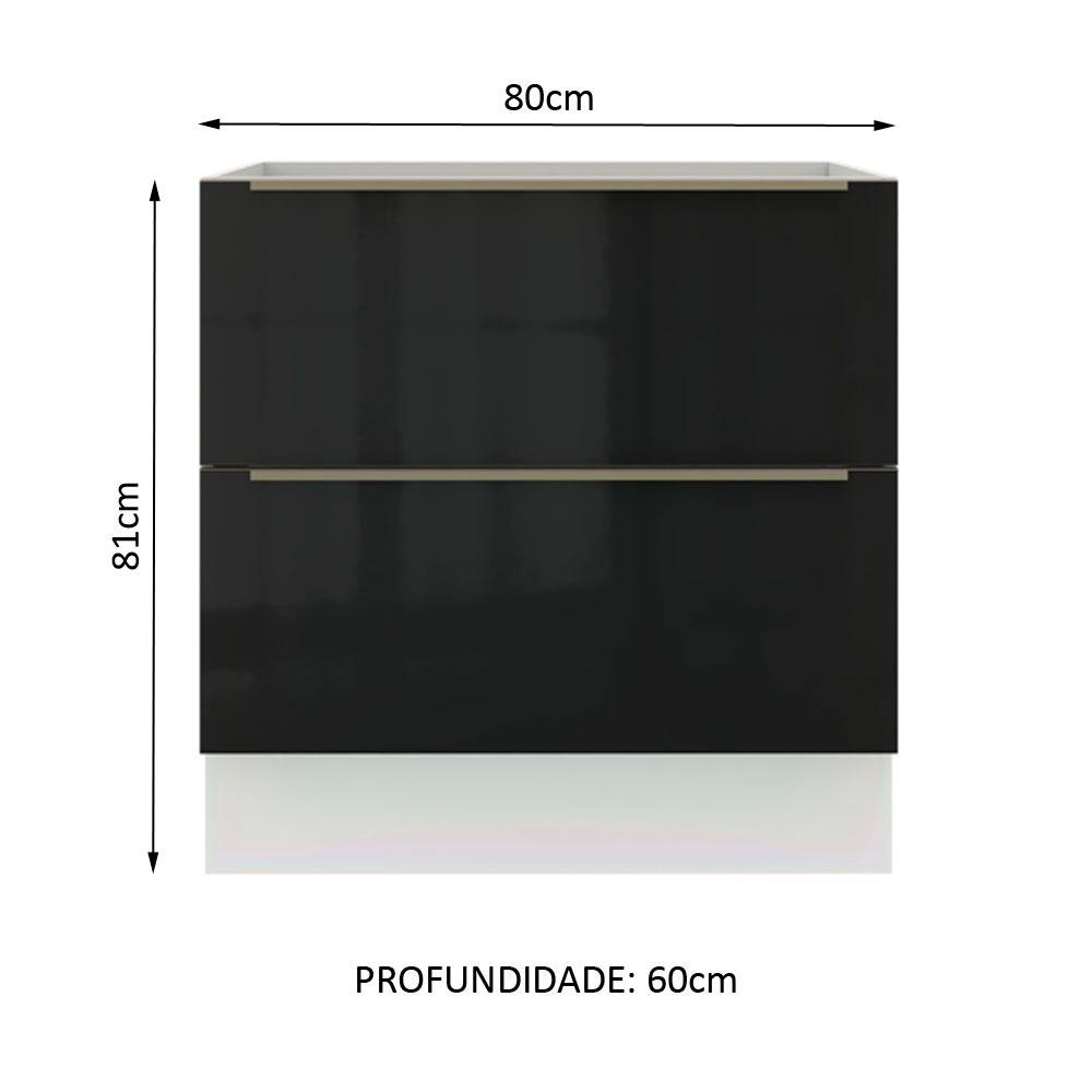 Balcão Madesa Lux 80 cm 2 Gavetas - Branco/Preto