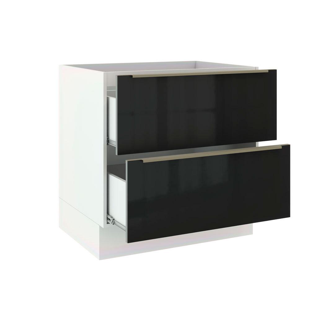 Balcão Madesa Lux 80 cm 2 Gavetas - Branco/Preto